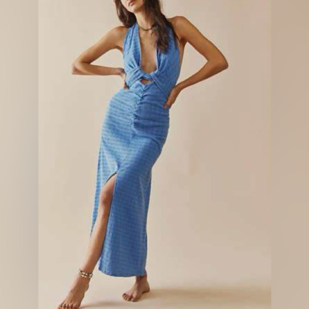 Free People Blue Halter Maxi Dress